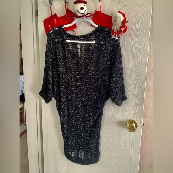 Express crocheted sweater black silver nice over leggings size medium. H… - Picture 5 of 12